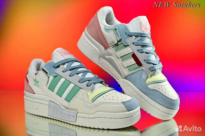 Adidas Forum Exhibit in White Blue Pink