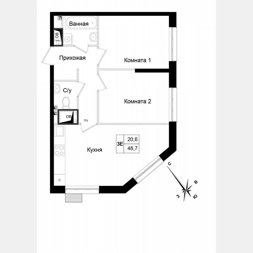 2-к. квартира, 48,7 м², 8/21 эт.