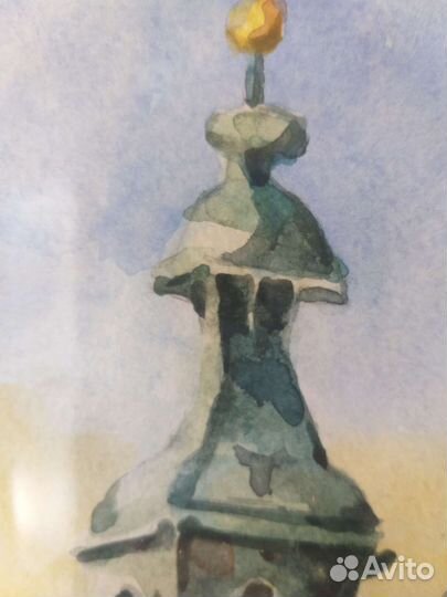 Картина акварелью в раме Прага