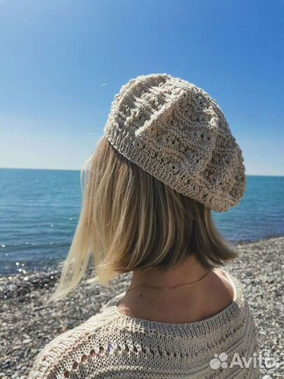 Берет женский вязаный из хлопка новый