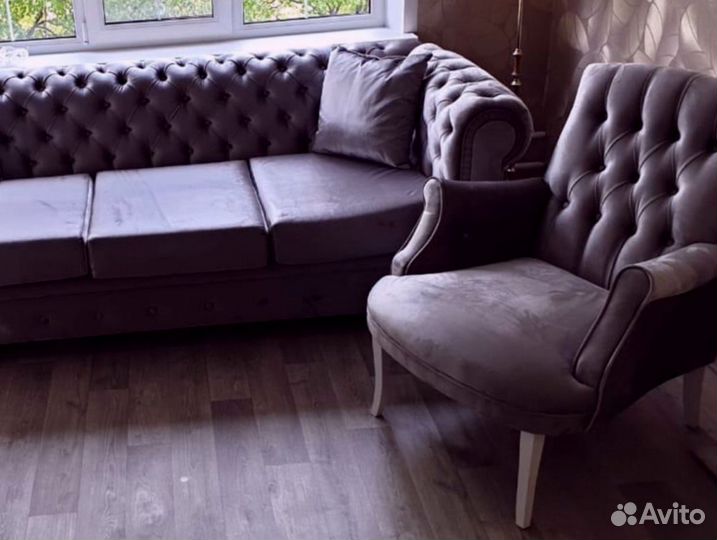 Диван Честер двухместный кожа для дома, офиса, кафе