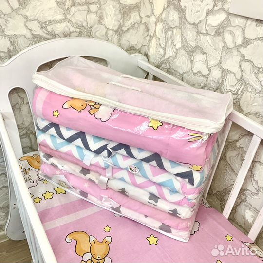 Косплект в детскую кроватку, бортики, кокон