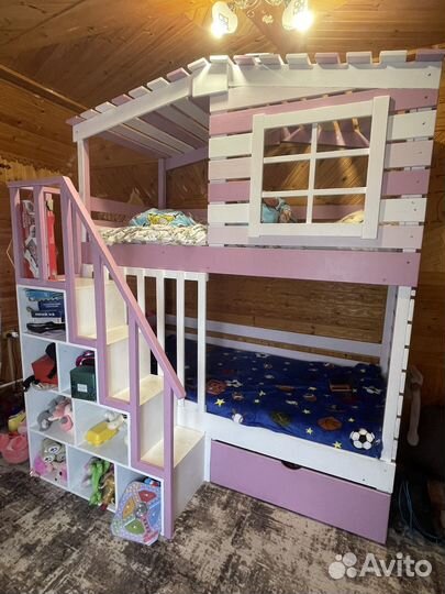 Детская двухярусная кровать натуральное дерево