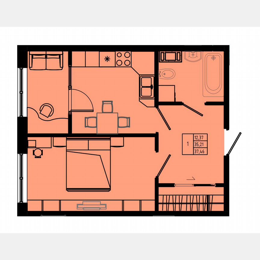 1-к. квартира, 37,5 м², 6/8 эт.