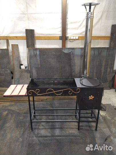 Мангал с печью под казан и полочкой