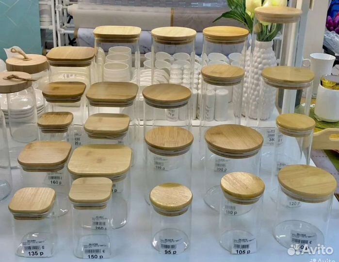 Банки для сыпучих продуктов стеклянные с дерев. кр