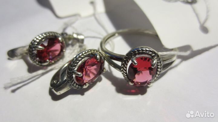 Комплект(серебро/чернение,рубин/сетал. 19)