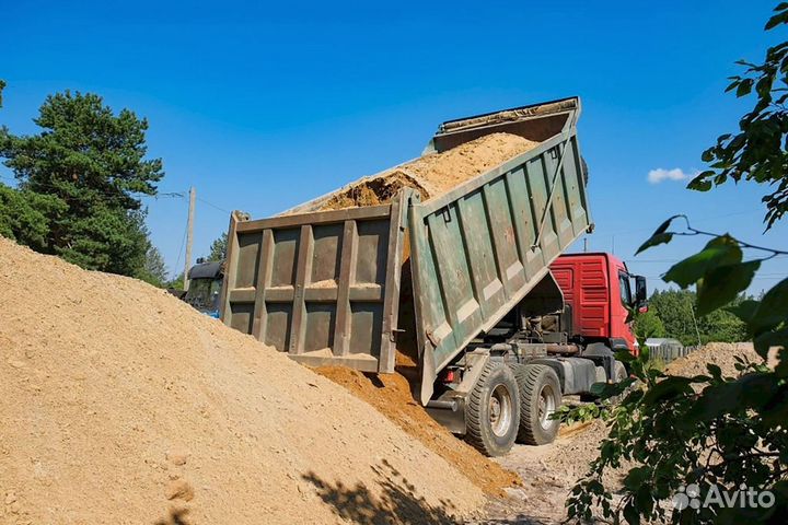 Песок карьерный, отсев, щебень. Аренда экскаватора