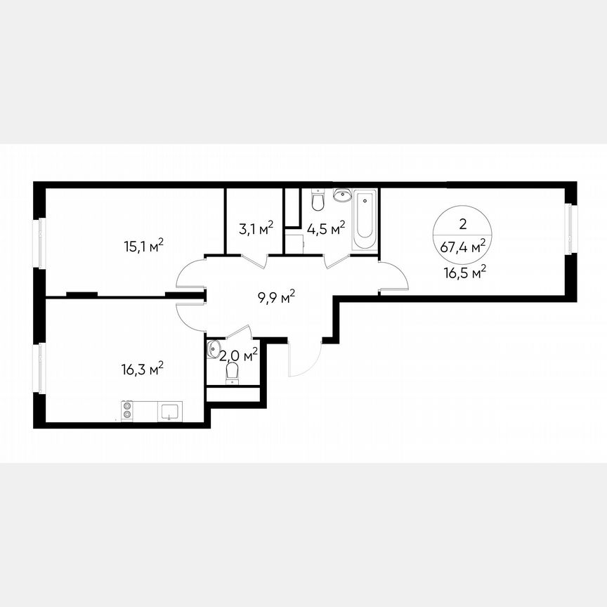 2-к. квартира, 67,4 м², 16/17 эт.
