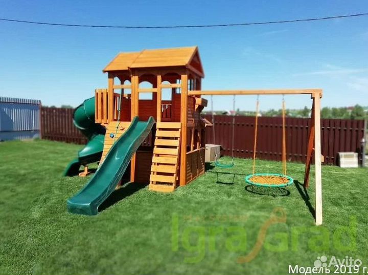 Детская площадка Деревянный домик 3 с трубой