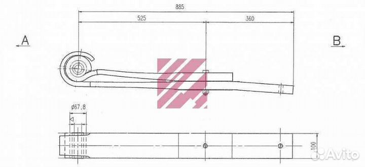 Полурессора Трейлор 2-х листовая 2/33/100мм