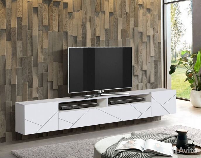 Тумба под тв с фрезеровкой Белый софт