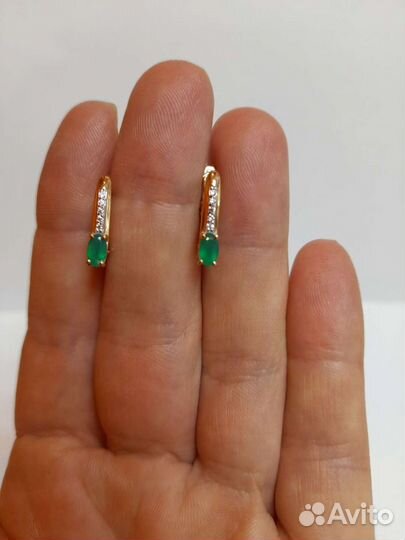Золотые серьги с зеленым агатом 585 пр