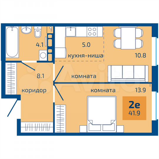 2-к. квартира, 41,9 м², 3/10 эт.