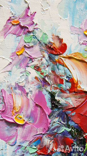 Картина маслом, Натюрморт с цветами, 24х18 см