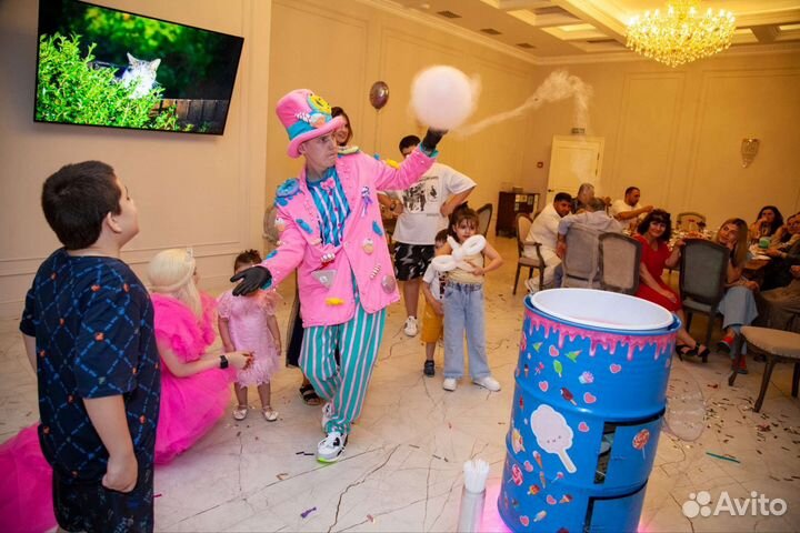 Шоу летающей сладкой ваты, сахарная вата, аниматор