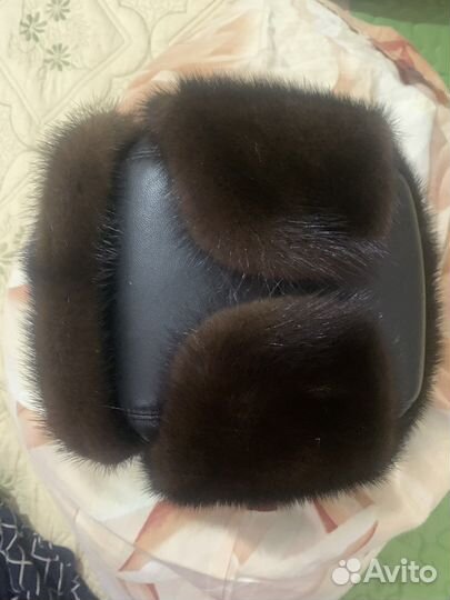 Шапка-ушанка норковая с кожей 56 - 58 размера