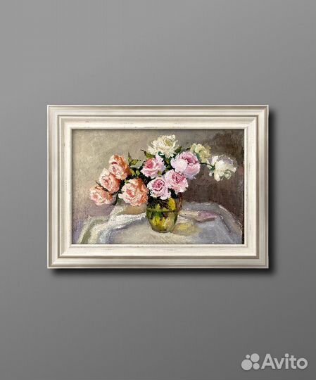 Картина маслом цветы пионы в вазе