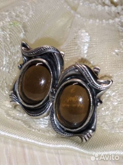 СССР Серьги серебро с раухтопазом 925