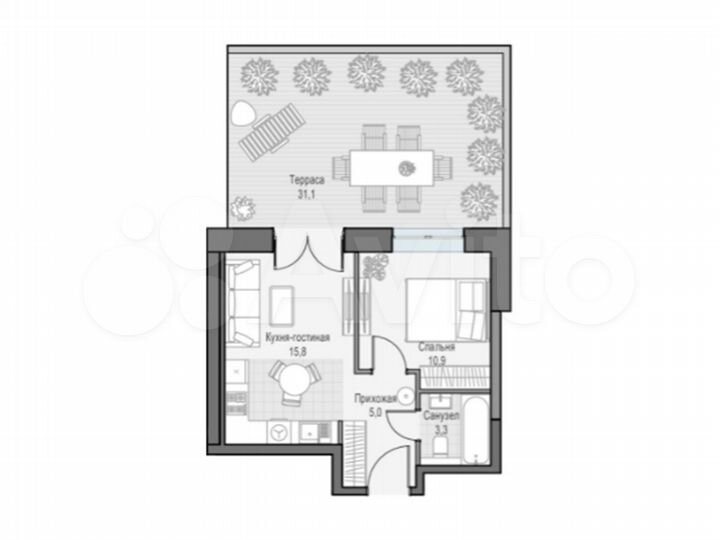 1-к. квартира, 44,1 м², 2/26 эт.