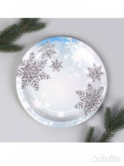 Тарелка бумажная «Снежинки», 23 см, набор 6 шт