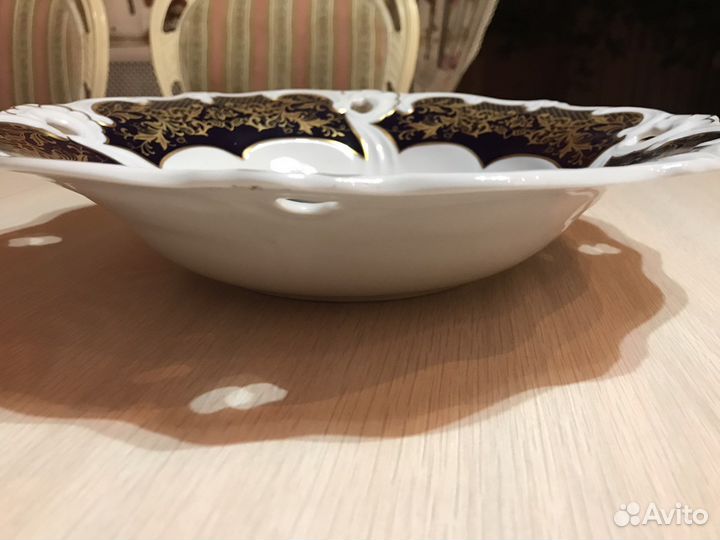 Антикварное блюдо Weimar, кобальт, позолота