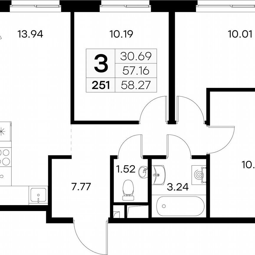 3-к. квартира, 58,3 м², 2/9 эт.