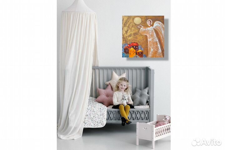 Картина с Ангелом и солнцем на заказ 40х40 масло