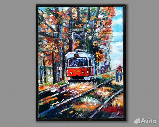 Картина маслом Трамвай холст 40смна30см