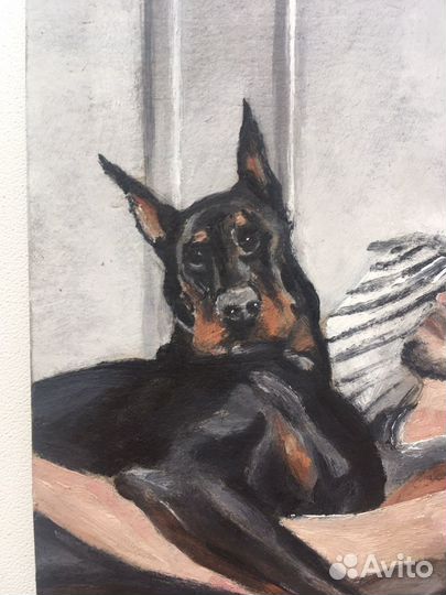 Картина «мужчина с доберманами»