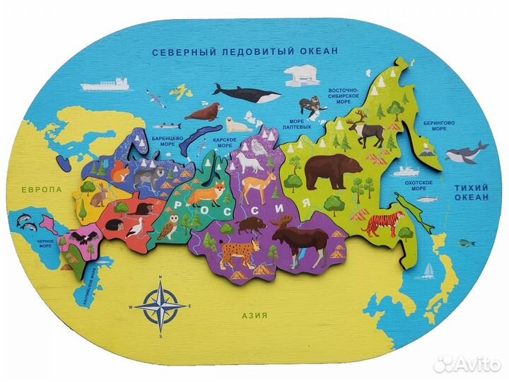 Деревянный пазл карта мира Таганрог