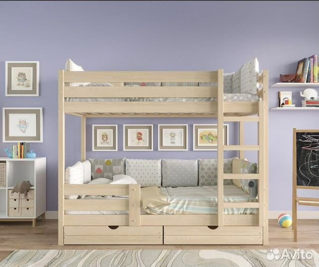 Двуxъяpусная кровaть из дерева