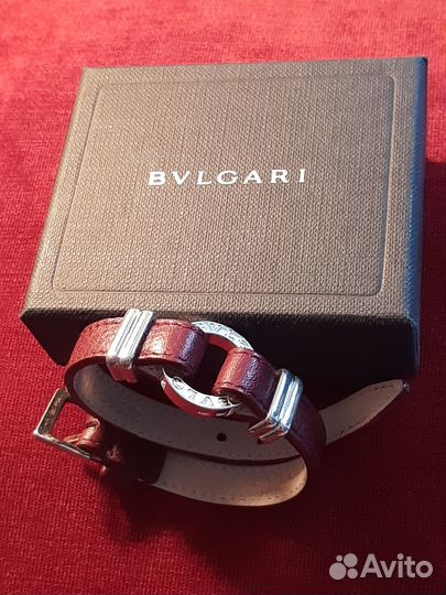 Браслет Bvlgari, серебро 925, кожа, оригинал