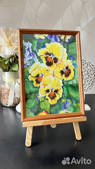 Картина Фиалки 32х23 см, акварель, рама