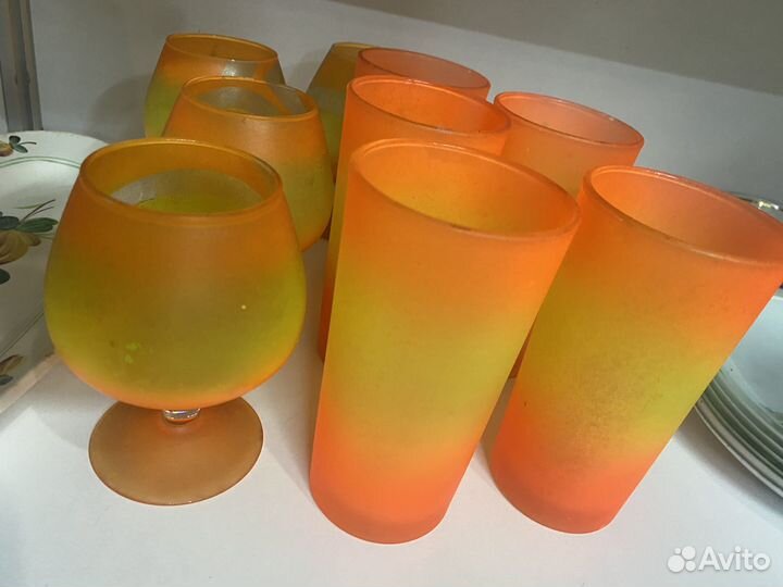 Посуда СССР цветное стекло оранжевая бокалы