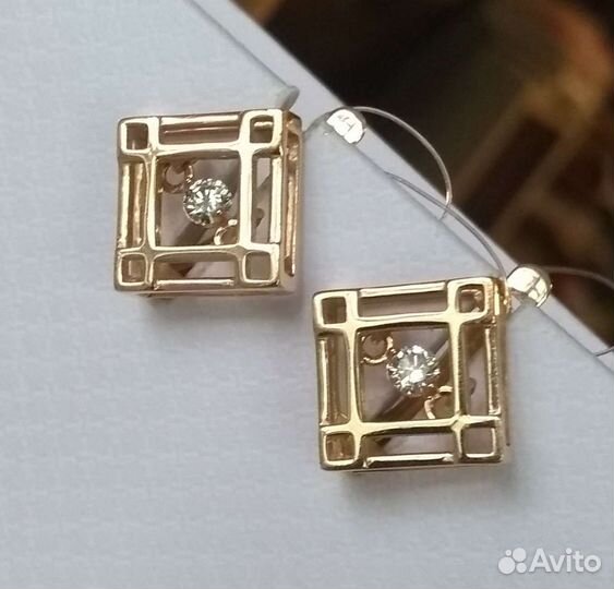 Золотые серьги с дрожащими брилл. 0,213ct Новые