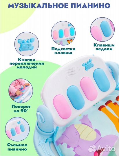 Развивающий коврик детский с пианино