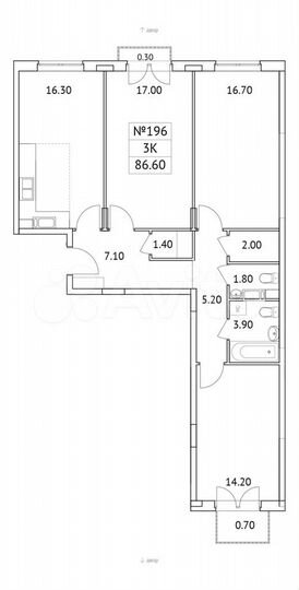 3-к. квартира, 86,6 м², 9/11 эт.