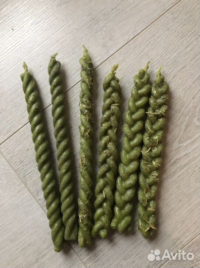 Свечи восковые скрутки, косица с травами