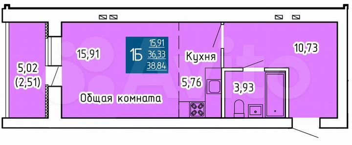 1-к. квартира, 38,8 м², 5/12 эт.
