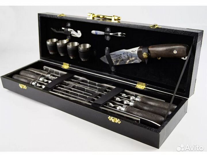 Шампуры Набор для шашлыка в деревянном чемодане