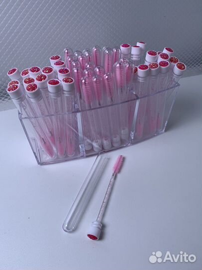 Щеточки для ресниц Розовая, в колбе