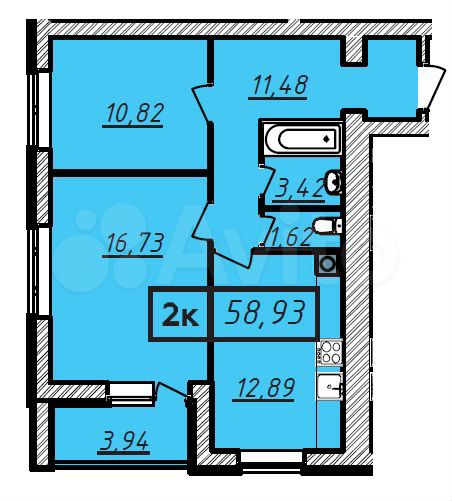 2-к. квартира, 58,9 м², 9/10 эт.