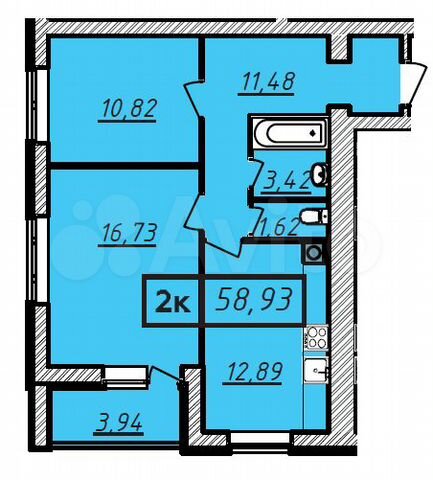 2-к. квартира, 58,9 м², 9/10 эт.