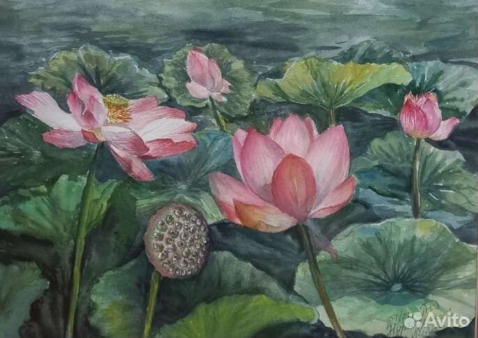 Картина акварель, акрил цветы