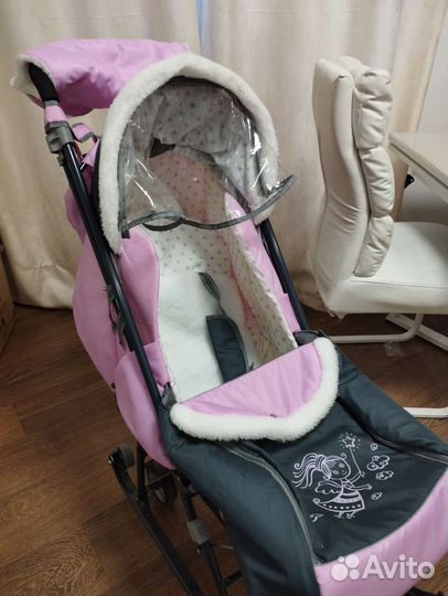 Детские санки коляска с колесами