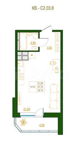 Квартира-студия, 29 м², 12/19 эт.