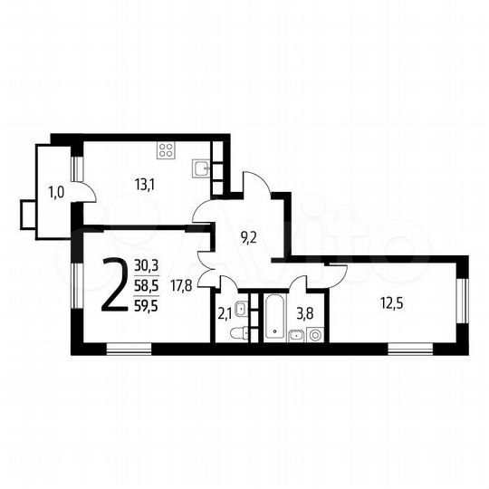 2-к. квартира, 59,5 м², 7/7 эт.