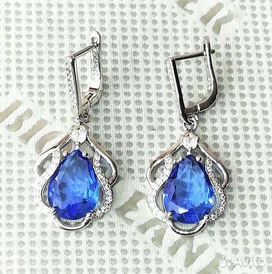 Серьги серебро танзанит, топаз С458