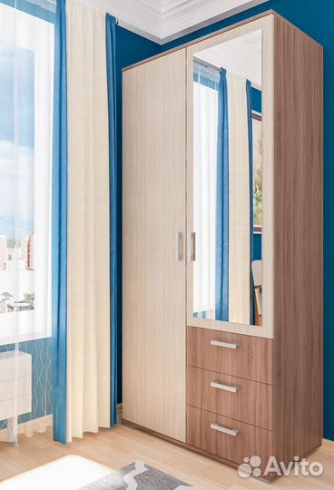 Шкаф 2-дверный с ящиками и зеркалом шон-14